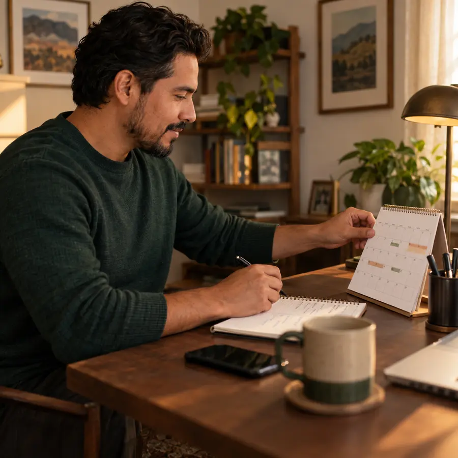 A man planning payments around his monthly calendar