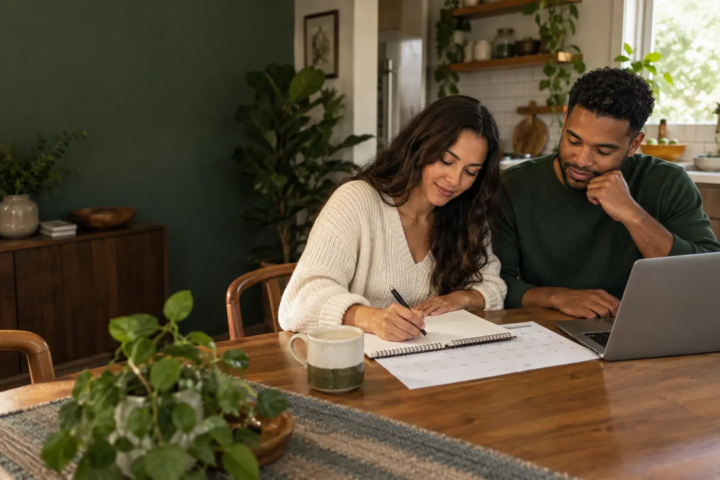A woman planning upcoming loan payments at home