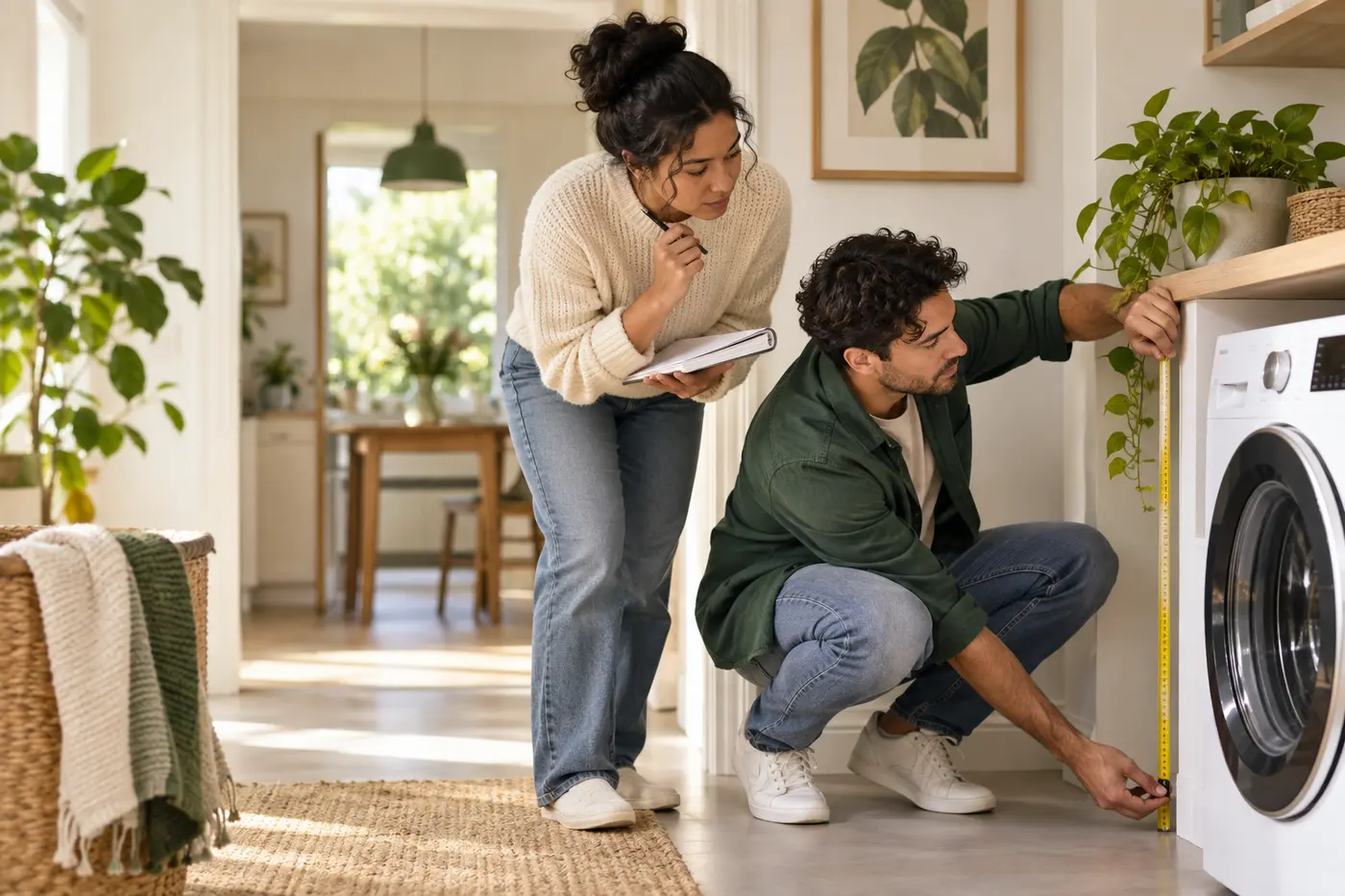 A couple considering financing for a home appliance